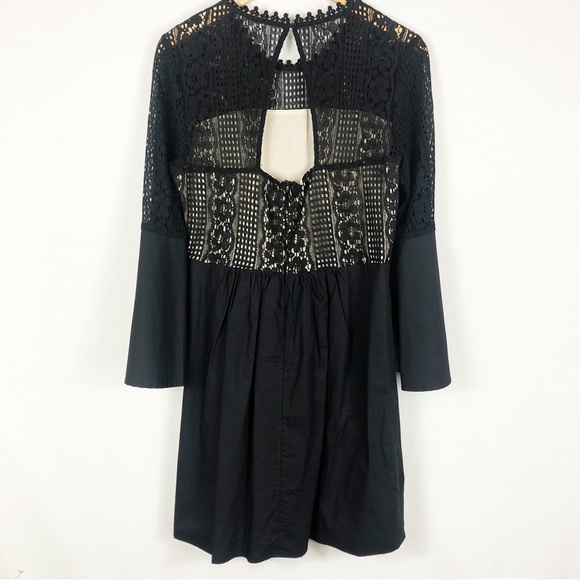 HD in Paris Anthropologie Drea Bell Sleeve Lace Dress | Black | Size Medium - Picture 10 of 14